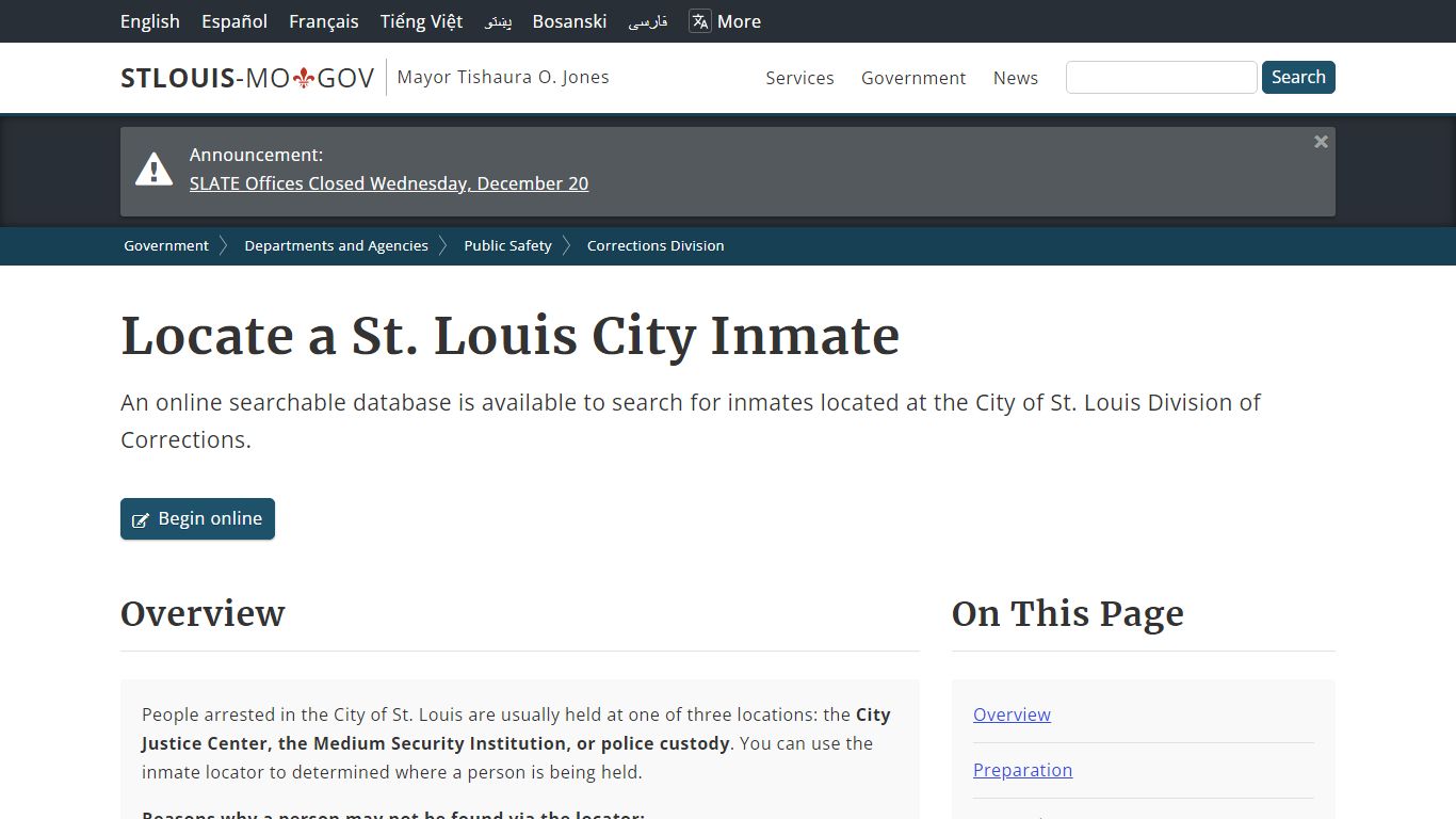 Locate a St. Louis City Inmate - City of St. Louis, MO